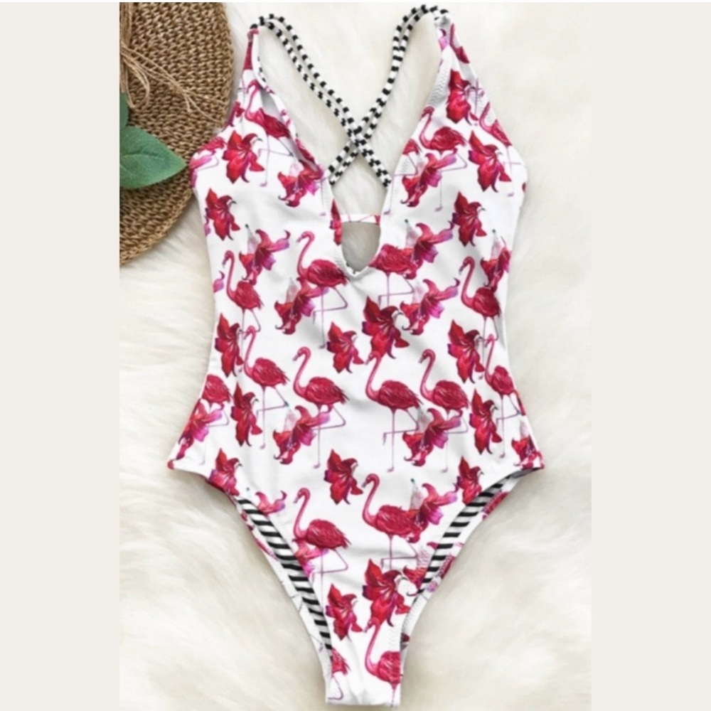Flamingo Print One-Piece Swimsuit NWOT Large